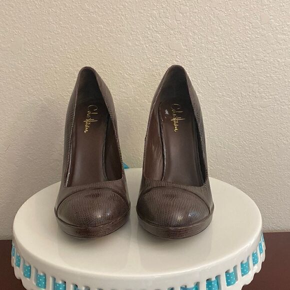👠 COLE HAAN BROWN LEATHER ALLIGATOR HEELS 👠 - Picture 2 of 7